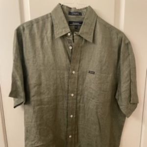 Faconnable Short Sleeve Linen Shirt & Light Green Plaid